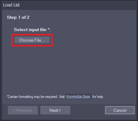 Select file to process spreadsheet